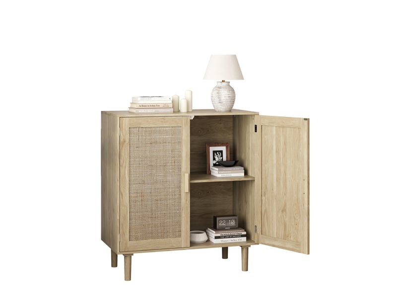  Meuble de rangement 2 portes magnétiques et 2 niches pour salon en mdf 80×40×88 cm naturel  - Conforama A