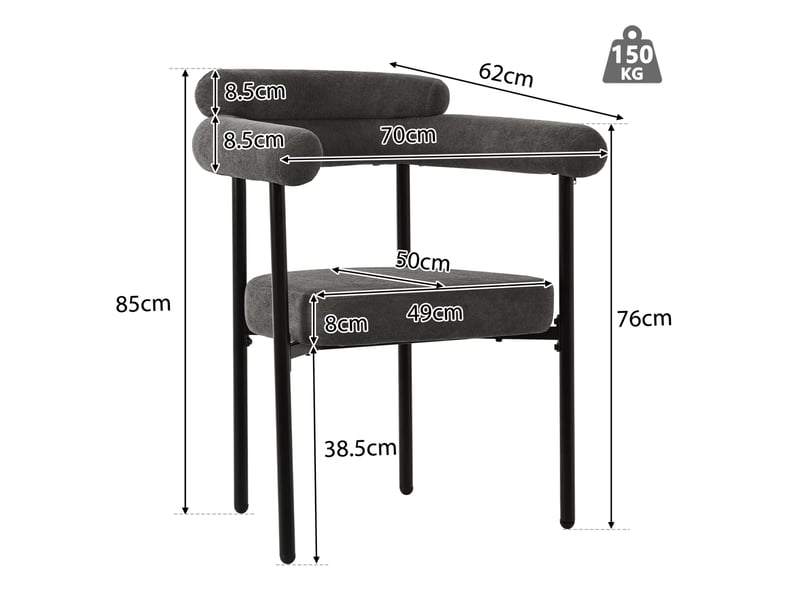  Lot de 6 chaises de salle à manger 70x62x85 cm – gris foncé – assise ergonomique rembourrée en tissu effet daim  - Conforama C