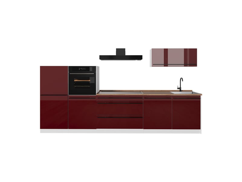  Vicco cuisine, rouge brillantblanc, 340cm plan de travail chêne doré  - Conforama A