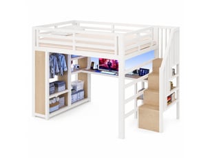 Lit mezzanine 140x200 cm <strong>OKMYHOME</strong> <strong></strong> coloris blanc