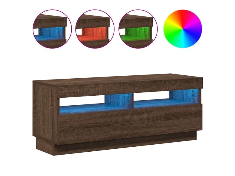  Meuble tv - banc tv - meuble de rangement avec lumières led chêne marron 100x35x40 cm  - Conforama E