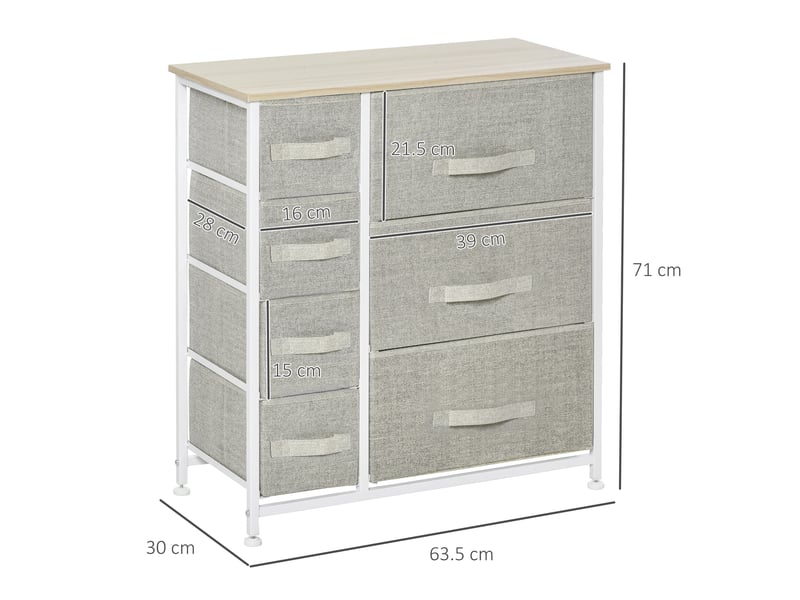  Commode de rangement 7 tiroirs pliables en tissu gris clair 63,5x30x71 cm  - Conforama C