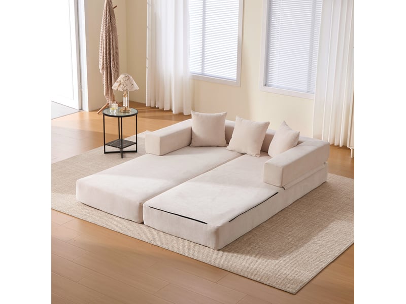  Canapé modulable modenvie 2 places en chenille beige avec poches latérales et base antidérapante  - Conforama B
