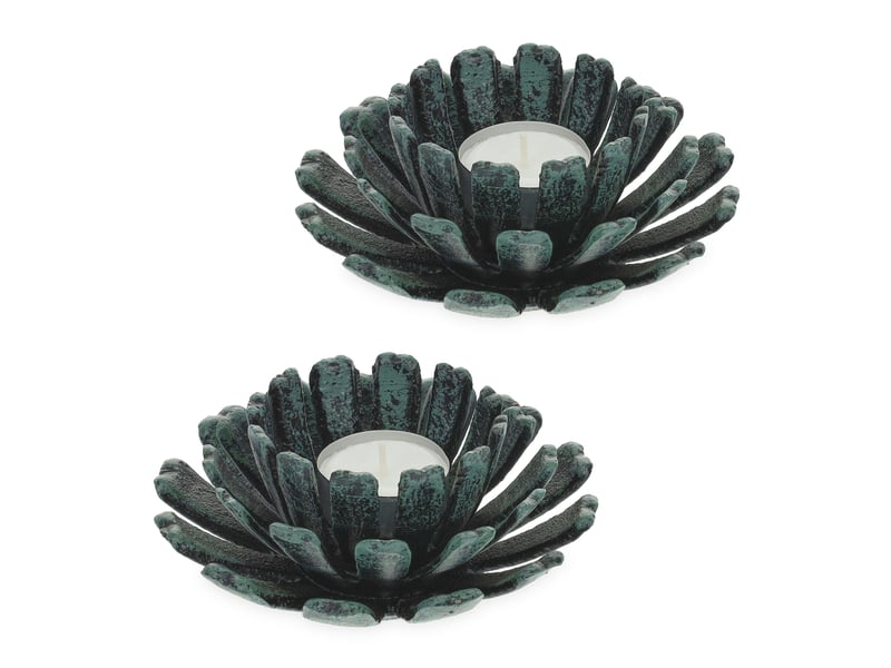  Lot de 2 bougeoirs en forme de fleur pour décoration jardin extérieur ambiance zen 6 x 13,5 cm en fonte noir 13_0012199  - Conforama A