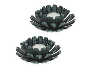 Lot de 2 bougeoirs en forme de fleur pour décoration jardin extérieur ambiance zen 6 x 13,5 cm en fonte noir 13_0012199