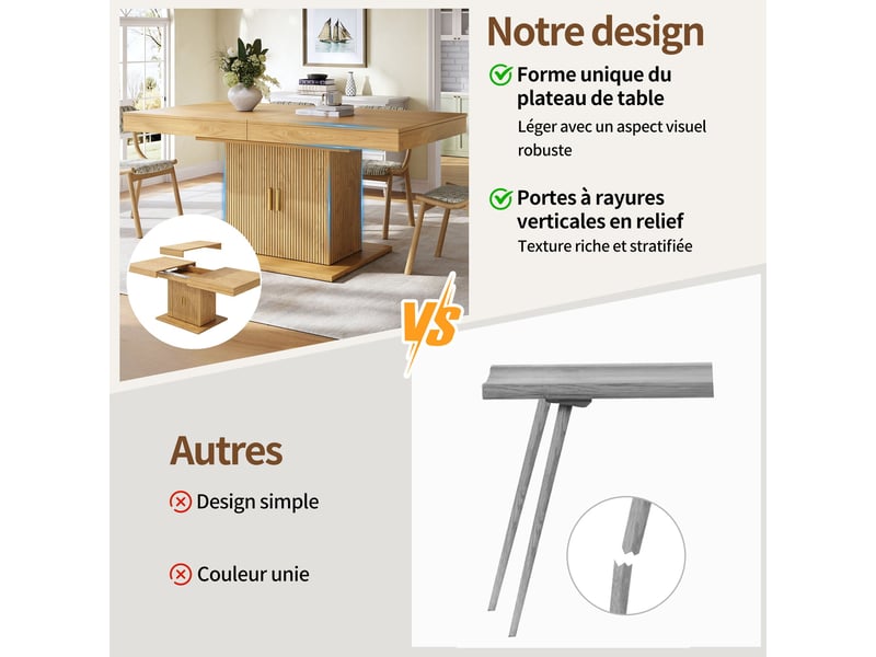 Table à manger extensible bois, rangement, étagères réglables, design moderne, usage quotidien, confort - mdf - 140x90x75.2cm - Conforama C
