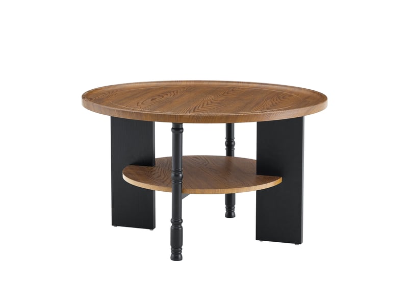  Set de 2 tables basses rondes 80x47+38x67 cm avec rangement, table gigogne, bords arrondis, salon, mdf, couleur noyer  - Conforama A