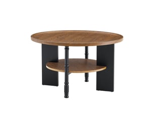 Set de 2 tables basses rondes 80x47+38x67 cm avec rangement, table gigogne, bords arrondis, salon, mdf, couleur noyer