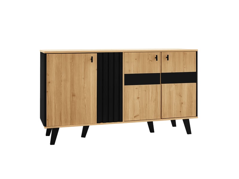 Meuble de cuisine muvano, buffet 3 portes noir et effet bois avec led, largeur 140 cm - Conforama A