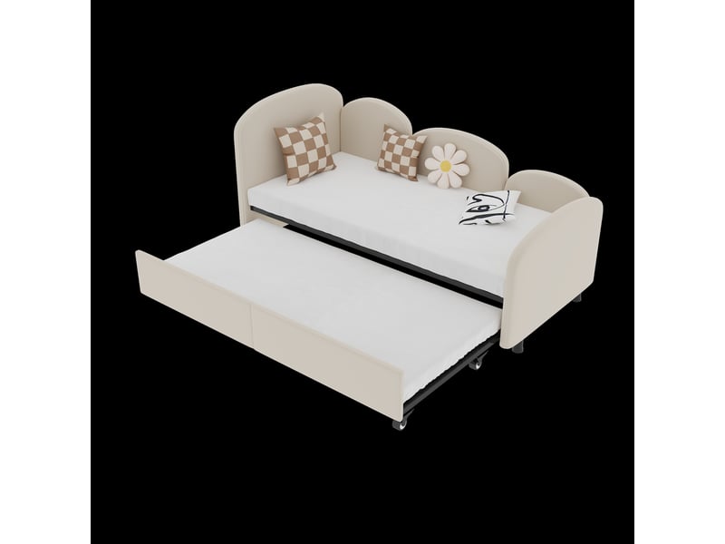 Lit gigogne enfant softsea 90x200 cm en velours beige, 210x99x82,5 cm, style fleur, banquette chambre - Conforama D