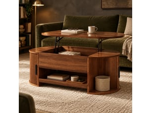 Table basse arrondi(e) coloris bois foncé <strong>BEAOK</strong> <strong></strong> - 55 cmx110 cm