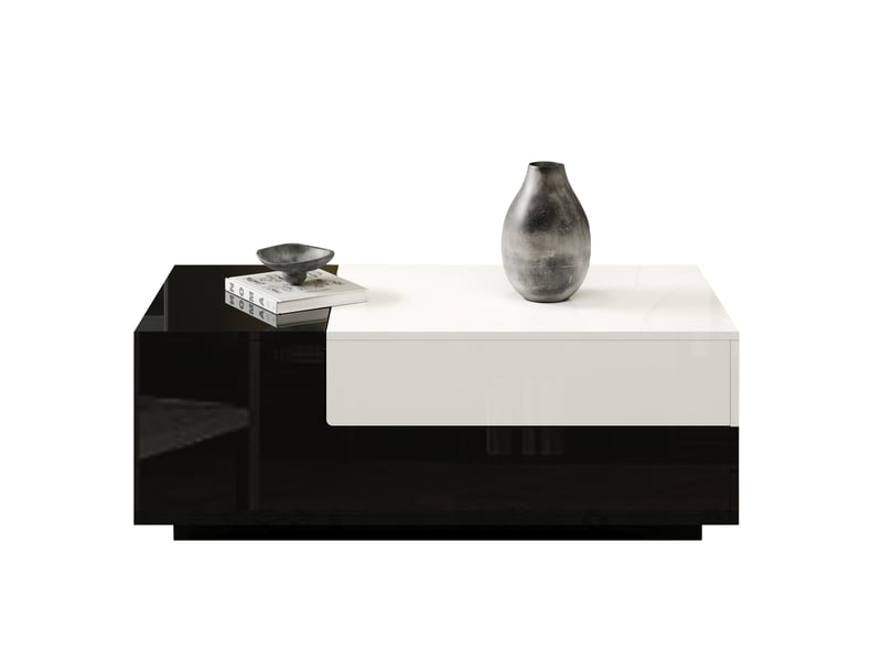  Table basse rectangulaire 100x50x38 cm, 2 tiroirs, plateau coulissant, rangement, panneaux de particules noir et blanc  - Conforama A