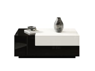 Table basse rectangulaire 100x50x38 cm, 2 tiroirs, plateau coulissant, rangement, panneaux de particules noir et blanc