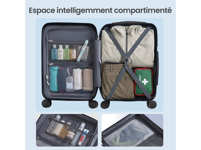 Valise extensible avec serrure tsa et 4 roulettes doubles, pour voyage, abs, vert - Conforama E