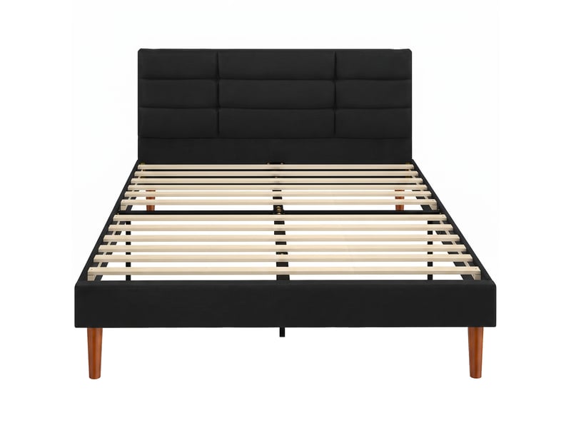 Lit double - tête de lit, pied de lit et sommier - compatible matelas 140 x 200 cm - tissu noir - Conforama A