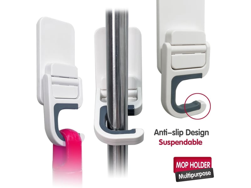  Lot de 3 supports muraux pour balai et serpillière, crochets adhésifs sans perçage, organisateur antidérapant pour balai, pelle et outils, blanc CSLJY-LIEN0002551CSLJY - Conforama E