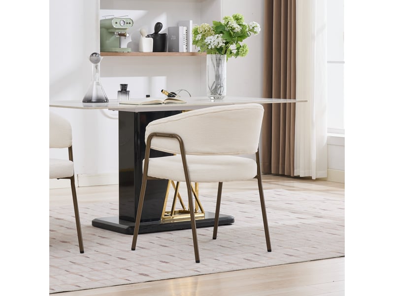  Chaise de salle à manger avec accoudoirs en tissu chenille beige W3223P435433 - Conforama B