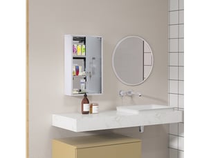 Armoire à pharmacie 30 x 18 x 50 cm argentée en acier inoxydable, porte verrouillable en verre satiné