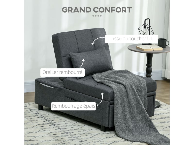  Fauteuil convertible 1 place en tissu gris 65,5x104x81 cm  - Conforama D