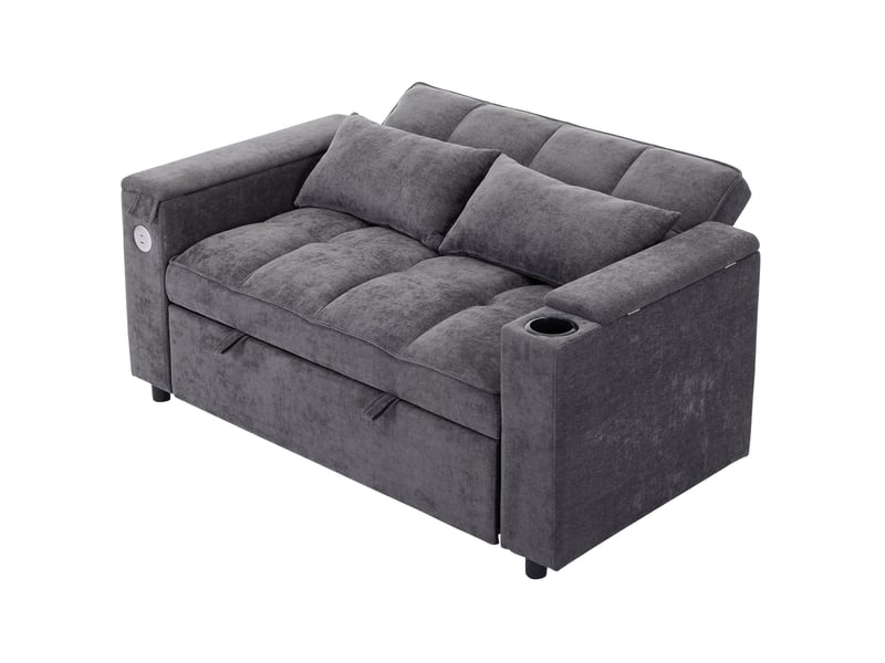  Canapé convertible 140,5x74x82 cm avec dossier réglable, ports usb et type-c, tablette dissimulée, tissu gris  - Conforama A
