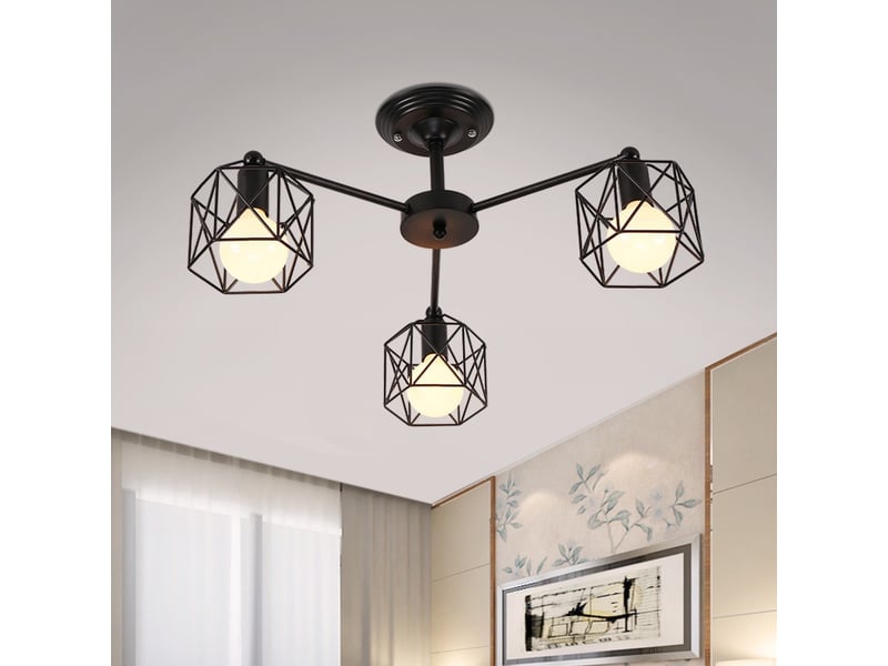  Plafonnier rond en métal chromé – 3 flammes, spots orientables  - Conforama E