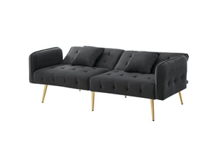 Canapé 2 places, revêtement velours canapé salon, lit pliable, dossier réglable, accoudoirs multipositions, zone couchage spacieuse