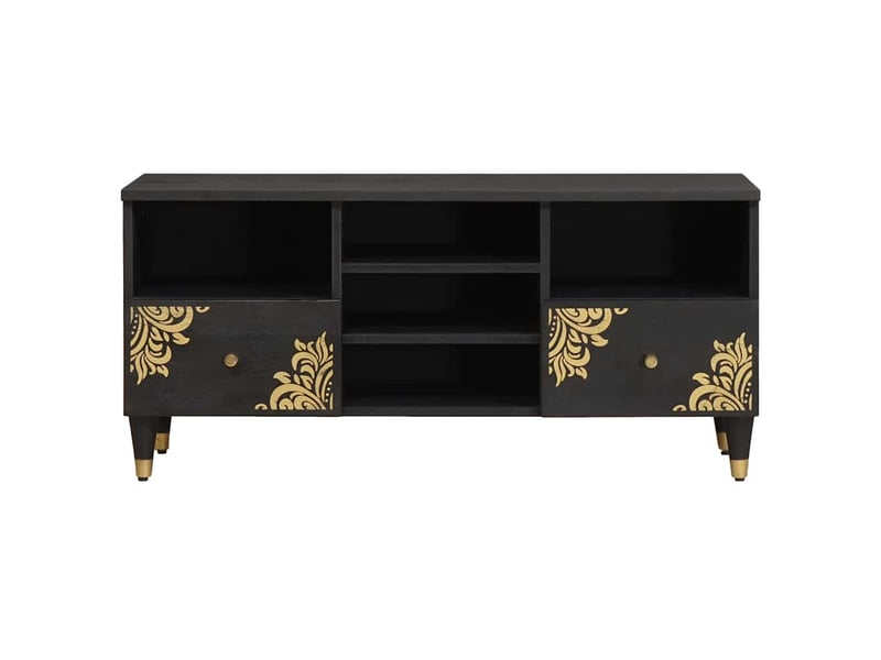 Meuble tv - banc tv - meuble de rangement noir 100 x 33 x 46 cm bois de mangue massif  - Conforama C