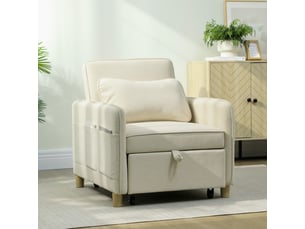 Fauteuil chauffeuse convertible inclinable repose-pieds rétractable intégré tissu beige clair