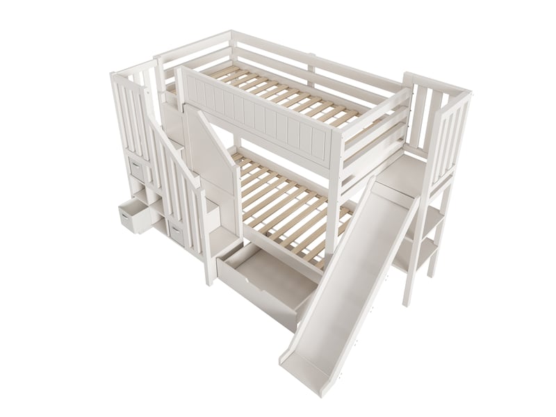  Lit superposé enfant 90x200 cm avec toboggan, escalier et rangements Fay Lum - Conforama W