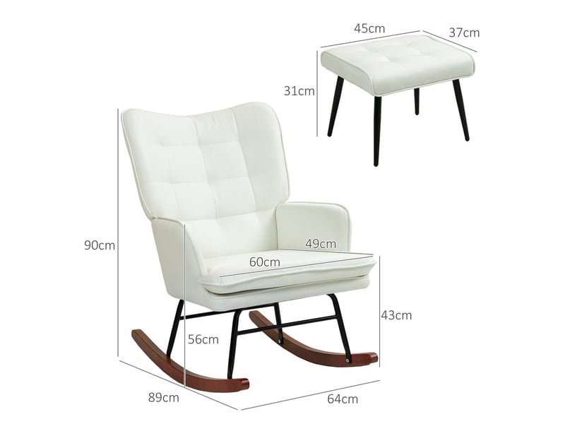  Fauteuil à bascule avec repose-pieds, mécanisme de bascule doux, imitation lin, 64 x 89 x 90 cm, blanc crème  - Conforama E
