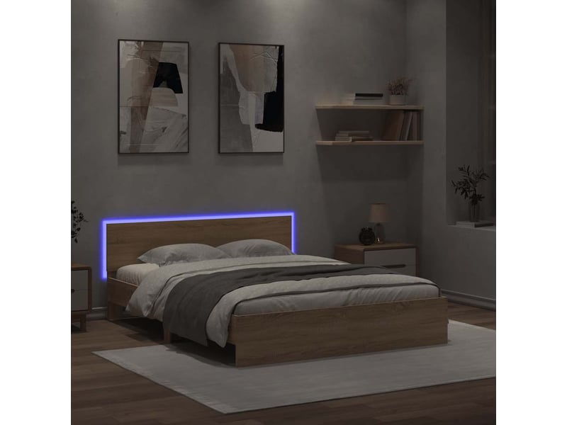  Lit double- lit adulte -  cadre de lit avec led sans matelas chêne sonoma 150x200 cm  - Conforama C