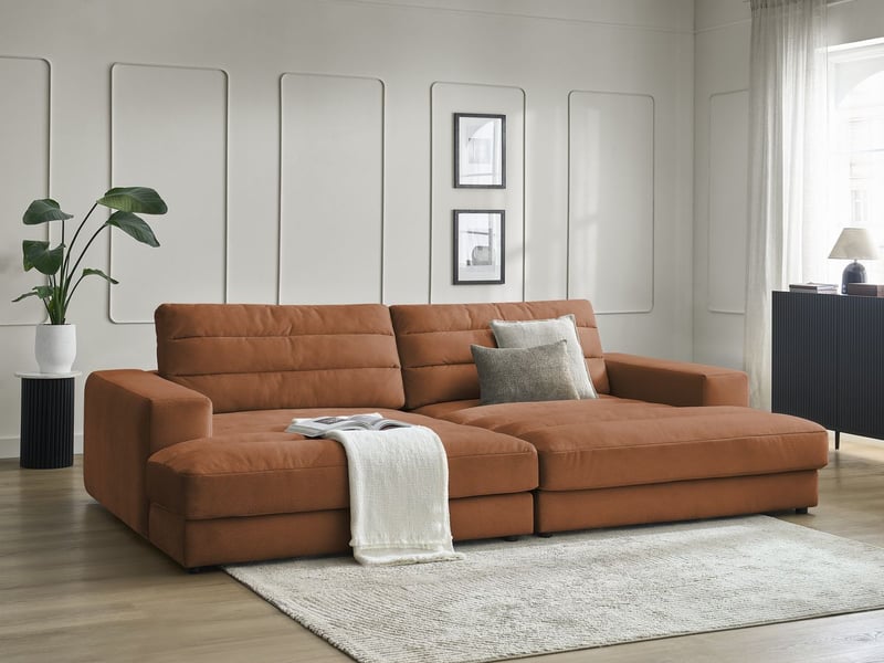  Bobochic canapé droit fixe 4 places sierra assise profonde velours orange SIERRA - Conforama B
