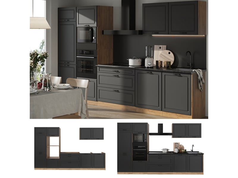 Vicco cuisine, anthracite campagnechêne doré, 340cm plan de travail anthracite - Conforama D