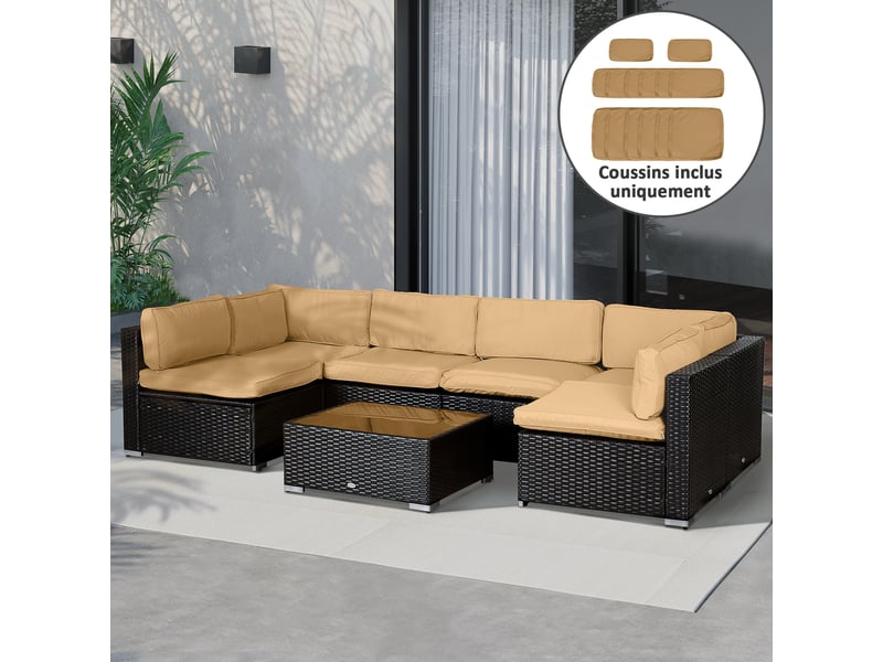  Lot de 14 housses de rechange coussins salon de jardin - 6 housses coussin d'assise, 8 housses coussin dossier marron  - Conforama D