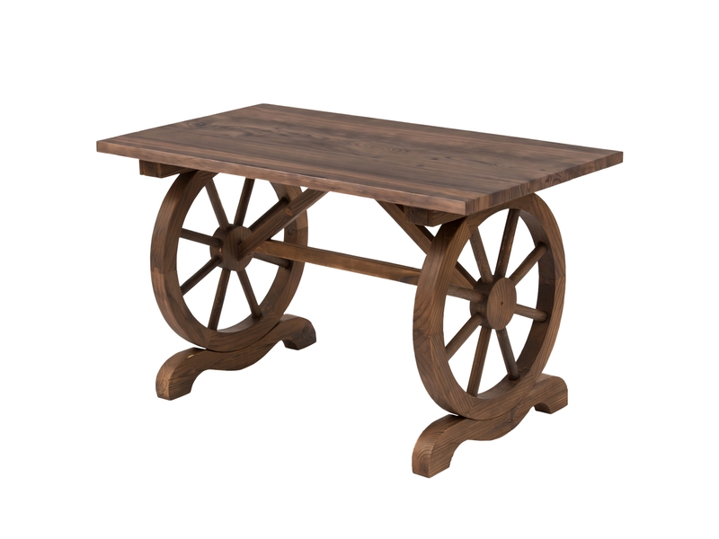 Table de jardin style campagnard avec pieds à roulettes, en bois de sapin résistant aux intempéries, 110 x 60 x 65 cm - Conforama B
