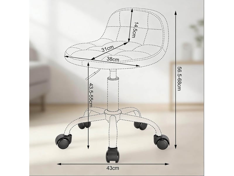  Tabouret de bureau à roulettes 38x31 cm réglable métal rose  - Conforama E