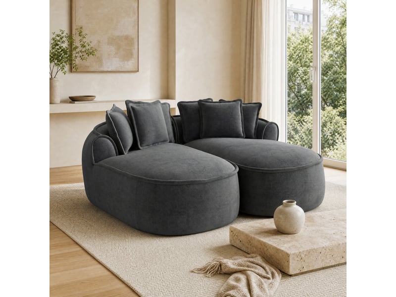  Canapé modulable convertible 2 places en chenille gris, sans cadre, avec coussins  - Conforama B