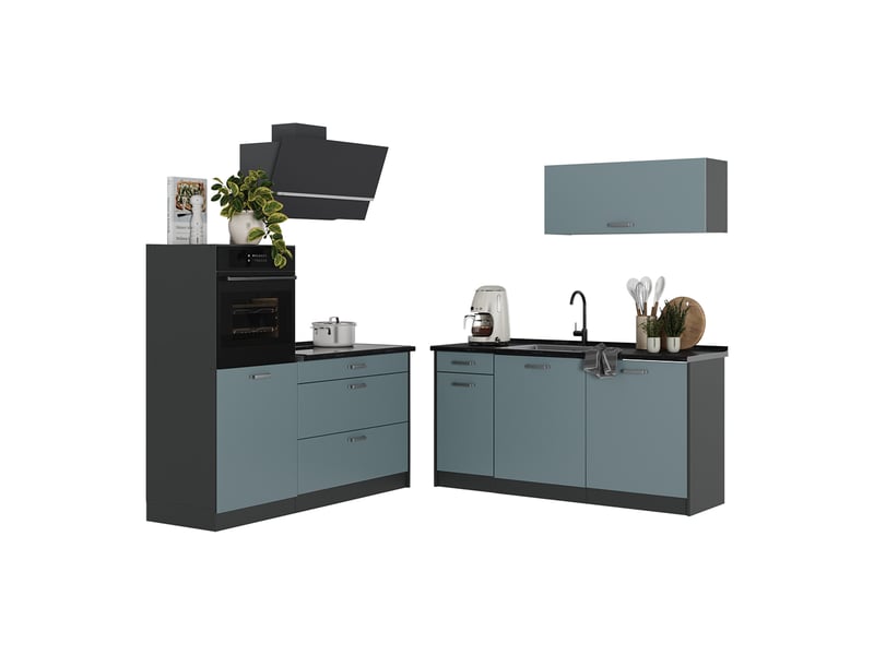 Vicco cuisine, bleu-grisanthracite, 160cm sans plan de travail - Conforama E