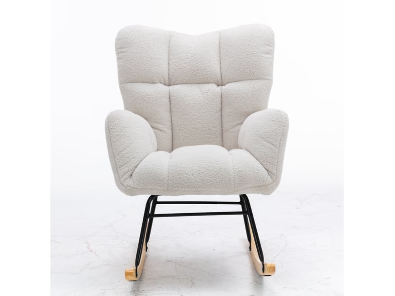  Fauteuil à bascule 80x70x95 cm dossier haut bois et métal blanc  - Conforama A