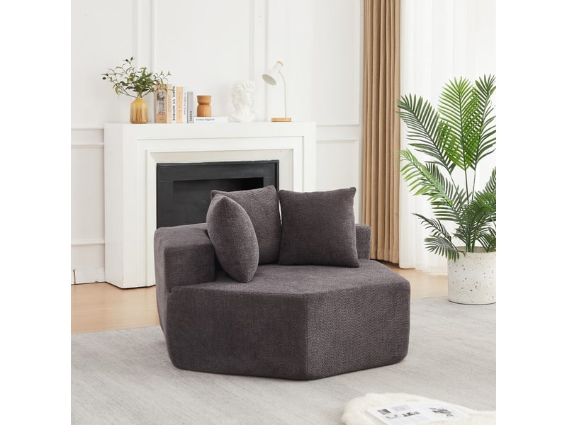 Fauteuil hexagonal 1 place - fauteuil cabriolet modulaire individuel sans montage en chenille avec 3 coussins - gris - Conforama C