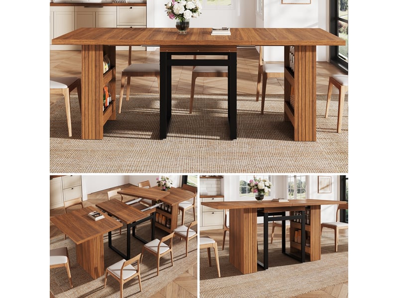  Table à manger extensible 120-160-200 cm table à manger 468 personnes rectangulaire moderne avec rangements, marron foncé  - Conforama R