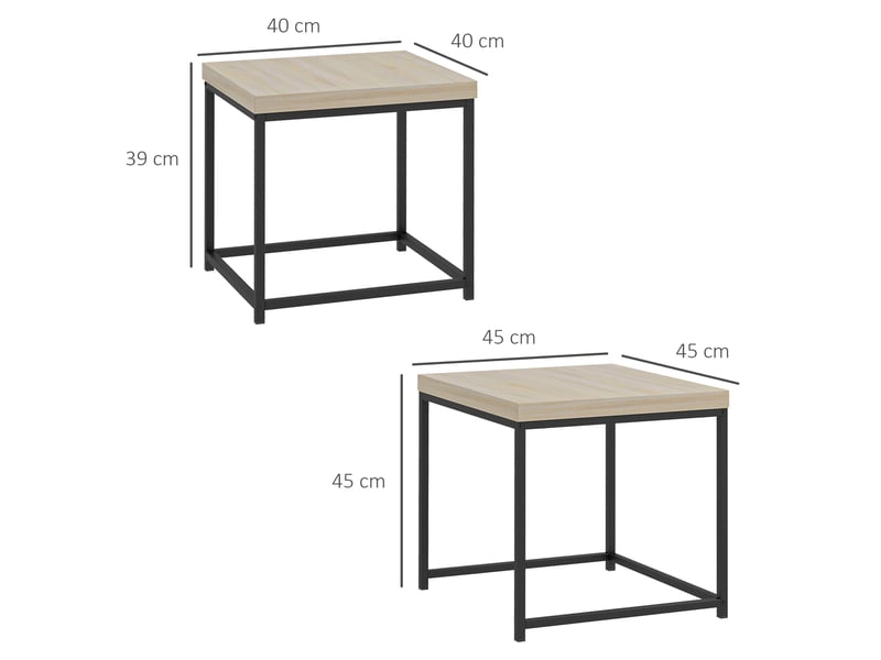  Lot de 2 tables gigognes tables basses carrées tables de cadre salon en acier et plateaux en panneaux de particules  - Conforama C
