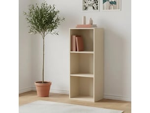 Etagère cube meuble de rangement compact à 3 niches ouvertes, coloris greige - longueur 30 x profondeur 24 x hauteur 80 cm