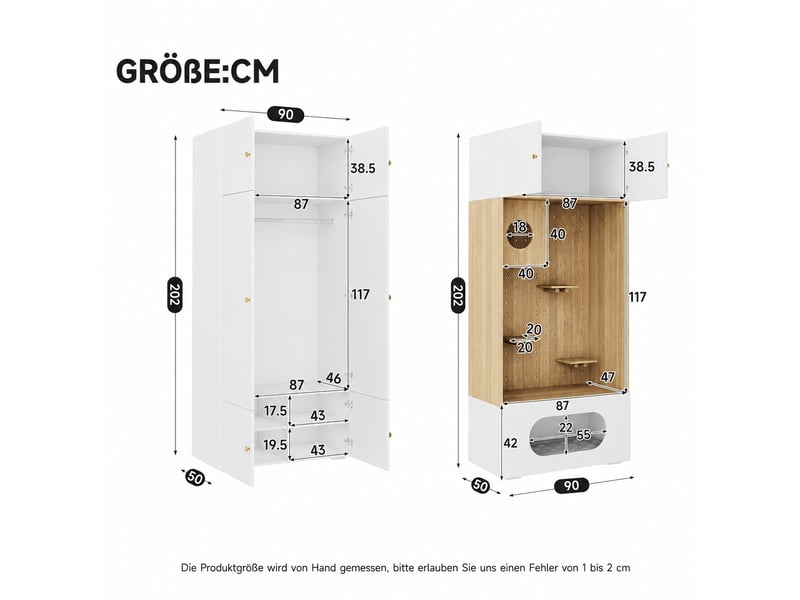  Armoire multifonction 3 en 1, vestiaire avec mur d'escalade pour chats, 270x50x200 cm, blanc et bois, pour chambre et salon  - Conforama C