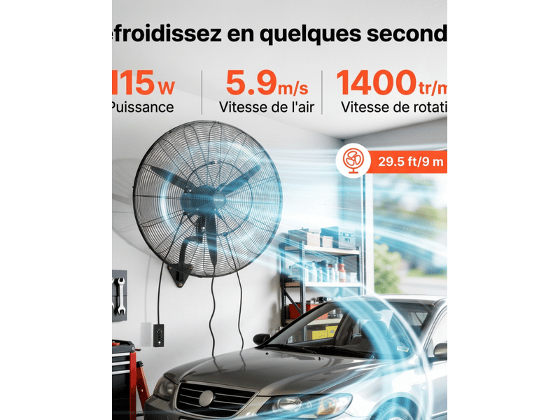  Ventilateur mural industriel 760mm brumatiseur 3 vitesses oscillant pour atelier garage  - Conforama B