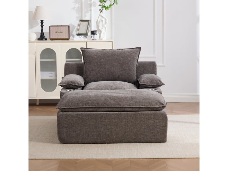  Chaise longue, fauteuil lounge : coussins inclus, sans montage, en chenille, porte-gobelets  - Conforama E