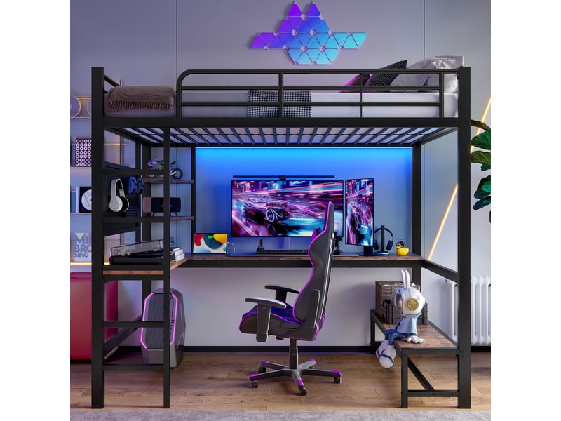  Lit mezzanine 90x200cm coloris noir led métal lit enfant noir - Conforama D