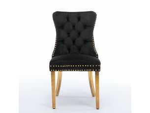 Chaises de salle à manger velours de1601bk noires lot de 2 avec pieds acier doré et clous décoratifs