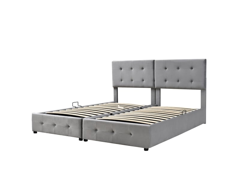  Lit coffre 180x200 cm en velours gris avec grand espace rangement - lit rembourré - sommier hydraulique robuste et moderne  - Conforama C