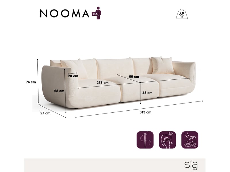 Canapé modulable 5 places en velours chenillé nooma NOOMA - Conforama C